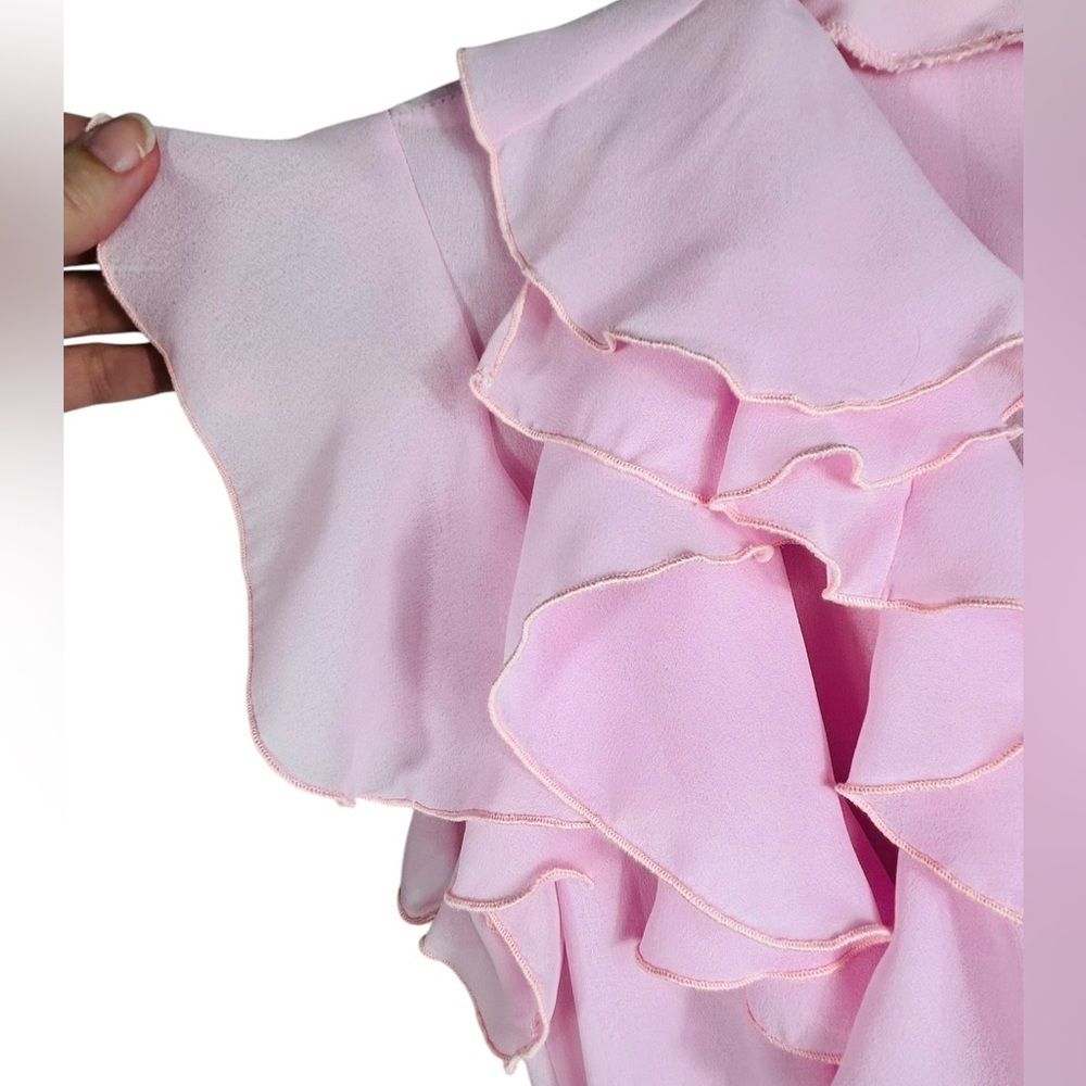 Pink sheer flowy dress, XS-S, Romantic Ruffles, Feminine Whimsy Vintage Vibe - Picture 4 of 9